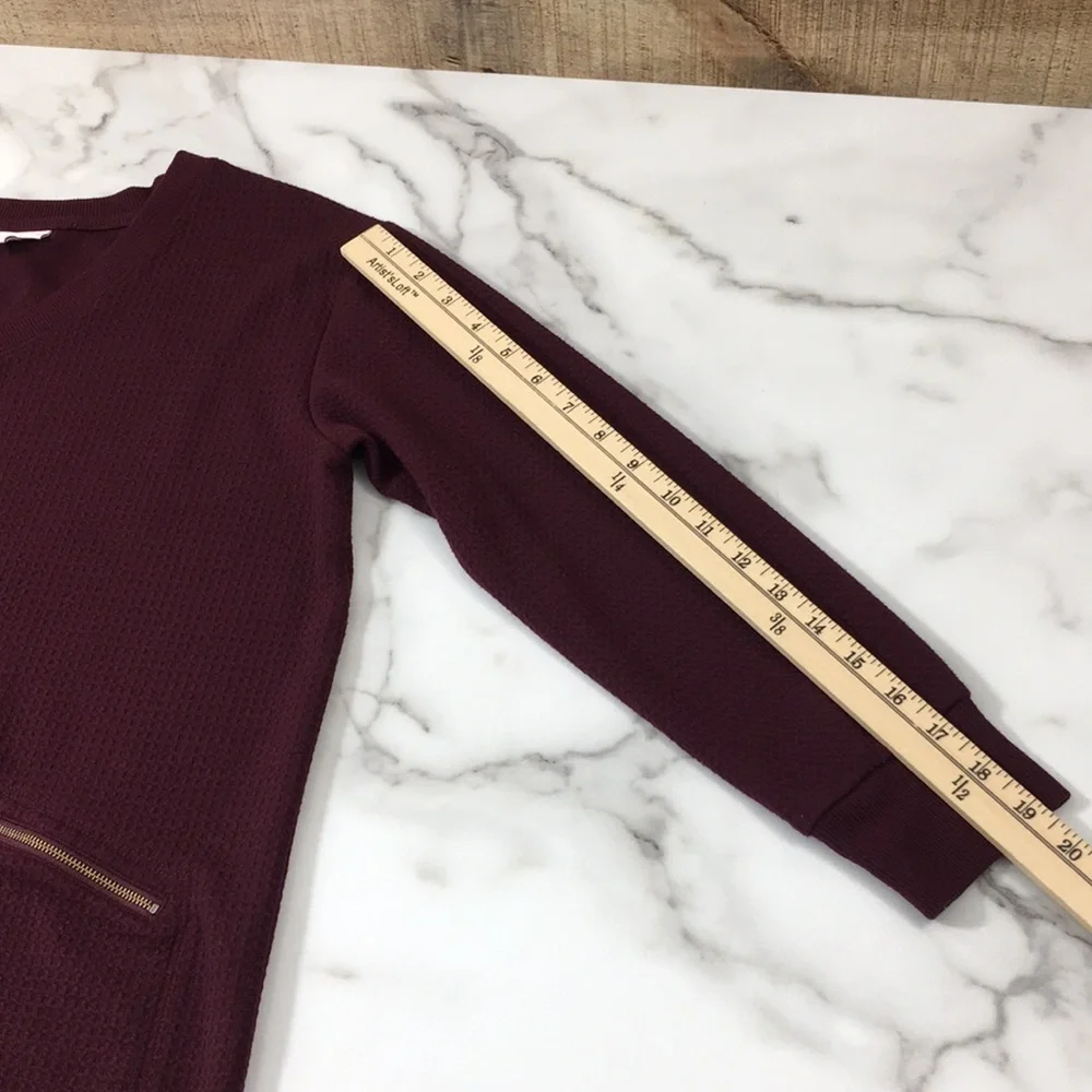J. Jill Maroon Waffle Knit Tunic Top Womens Medium Petite V Neck Long Sleeve - Picture 10 of 11
